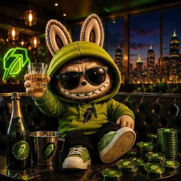 LABUBU celebrating in a nighttime lounge